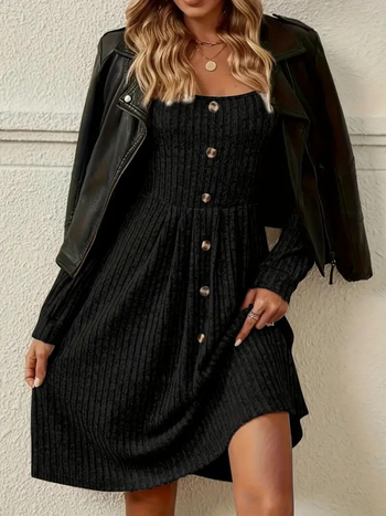 Διασυνοριακές Εκρήξεις Ευρωπαίων και Αμερικανών Γυναικών Amazon Independent Station Τετράγωνο Κολάρο Μονόπετο Aline Κομψό Μακρυμάνικο Φόρεμα σε Στενή Γραμμή