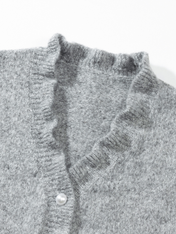 2025 őszi/téli Amazon Független Állomású Európai és Amerikai Külkereskedelmi Fodros Bordázott Kötésű Kardigán Gyöngygombokkal Pulóver