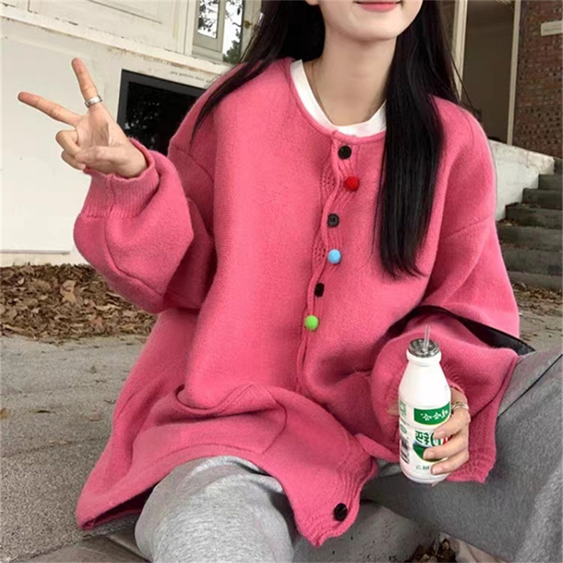 Cardigan nou cu guler rotund, retro, cu margini ondulate, culoare artistică Mori, cu nasturi, lejer, mărime plus, casual, toamnă și iarnă, pentru femei