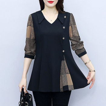 Naiste pluss-suuruses 200 pikkade varrukatega šifoonsärk kevad- ja sügiskollektsioonist, uus ja lahtise lõikega salendav moodne naiste luksuslik särk