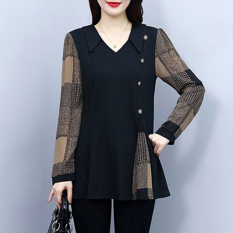 Naiste pluss-suuruses 200 pikkade varrukatega šifoonsärk kevad- ja sügiskollektsioonist, uus ja lahtise lõikega salendav moodne naiste luksuslik särk