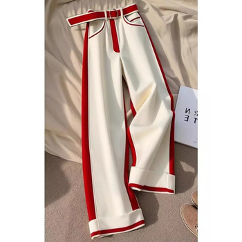 Novi ljetni stil 2025., jedinstveni šik, visoki struk, za mršavljenje u bijeloj kontrastnoj boji, široke hlače za žene