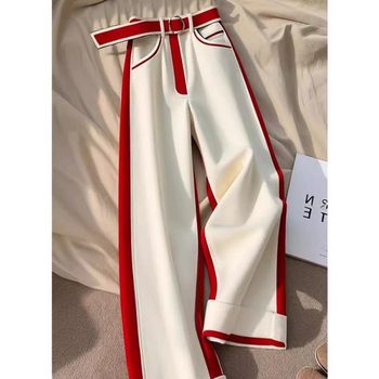 Novi ljetni stil 2025., jedinstveni šik, visoki struk, za mršavljenje u bijeloj kontrastnoj boji, široke hlače za žene