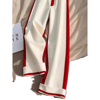 Novi ljetni stil 2025., jedinstveni šik, visoki struk, za mršavljenje u bijeloj kontrastnoj boji, široke hlače za žene