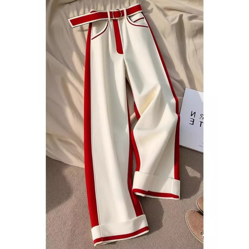 Novi ljetni stil 2025., jedinstveni šik, visoki struk, za mršavljenje u bijeloj kontrastnoj boji, široke hlače za žene