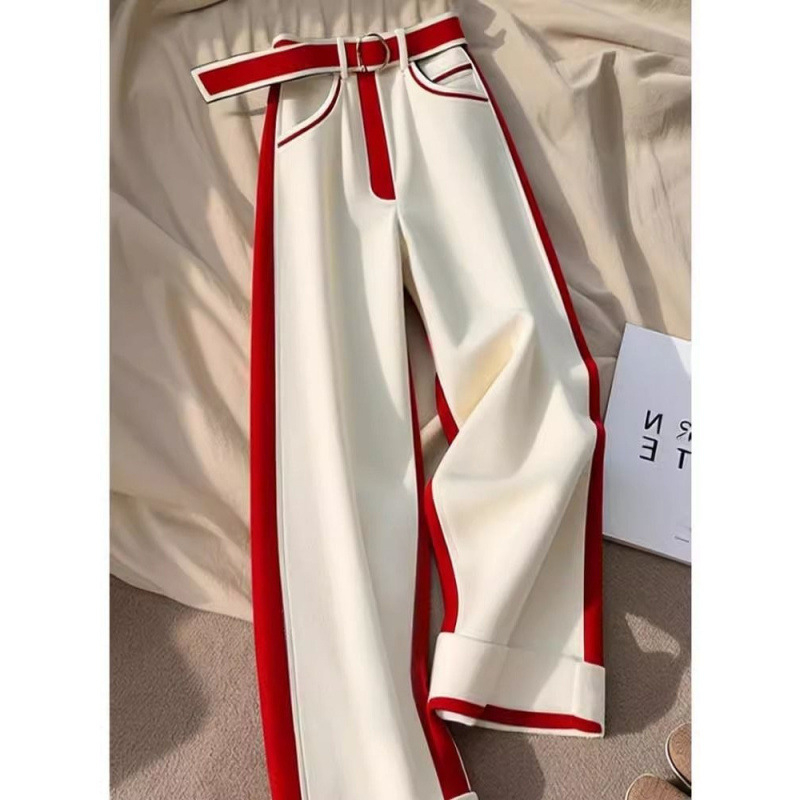Novi ljetni stil 2025., jedinstveni šik, visoki struk, za mršavljenje u bijeloj kontrastnoj boji, široke hlače za žene