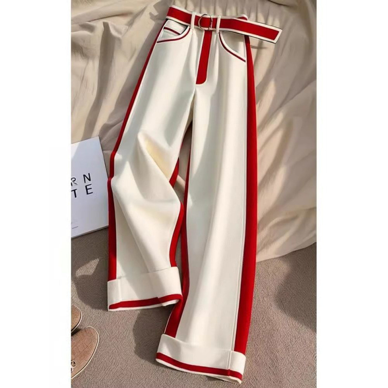 Novi ljetni stil 2025., jedinstveni šik, visoki struk, za mršavljenje u bijeloj kontrastnoj boji, široke hlače za žene