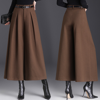 2023 m. rudens ir žiemos kolekcijos naujos aukštu liemeniu vilnonės plačios moteriškos kelnės, laisvai krentančios, plačios kelnės, madingos, temperamentingos, pastorintos, sūpynės stiliaus kelnės.