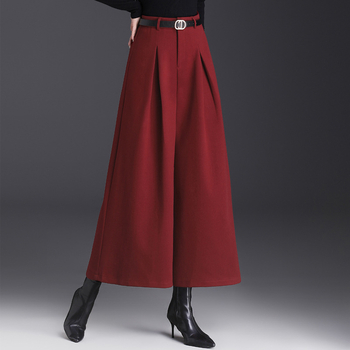 2023 m. rudens ir žiemos kolekcijos naujos aukštu liemeniu vilnonės plačios moteriškos kelnės, laisvai krentančios, plačios kelnės, madingos, temperamentingos, pastorintos, sūpynės stiliaus kelnės.