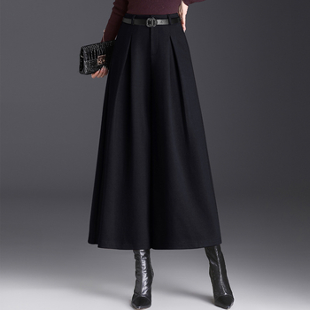 2023 m. rudens ir žiemos kolekcijos naujos aukštu liemeniu vilnonės plačios moteriškos kelnės, laisvai krentančios, plačios kelnės, madingos, temperamentingos, pastorintos, sūpynės stiliaus kelnės.