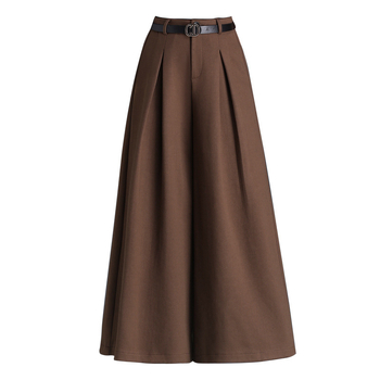 2023 m. rudens ir žiemos kolekcijos naujos aukštu liemeniu vilnonės plačios moteriškos kelnės, laisvai krentančios, plačios kelnės, madingos, temperamentingos, pastorintos, sūpynės stiliaus kelnės.