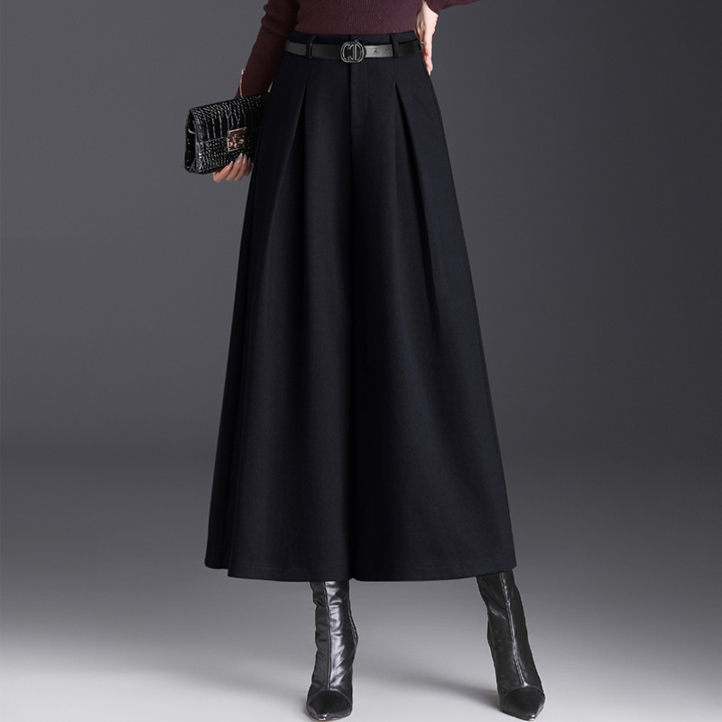 2023 m. rudens ir žiemos kolekcijos naujos aukštu liemeniu vilnonės plačios moteriškos kelnės, laisvai krentančios, plačios kelnės, madingos, temperamentingos, pastorintos, sūpynės stiliaus kelnės.