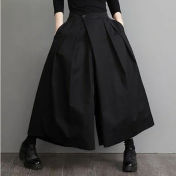 2025 Tavaszi és őszi új, egyszínű, személyiség, jóképű, magas derekú, laza, széles szárú, rakott páros, lezser nadrág, szoknya, női