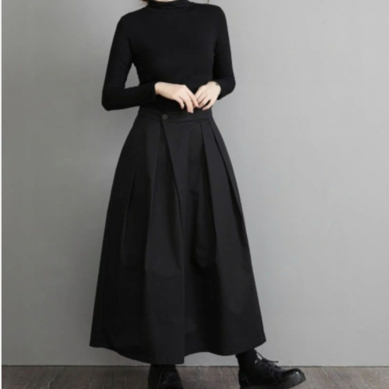 2025 Tavaszi és őszi új, egyszínű, személyiség, jóképű, magas derekú, laza, széles szárú, rakott páros, lezser nadrág, szoknya, női