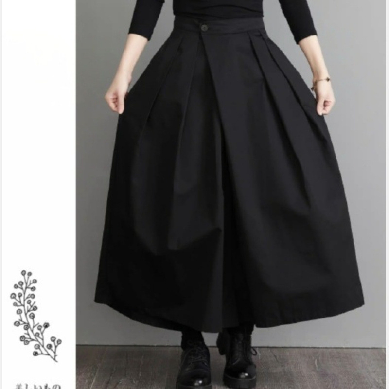 2025 Tavaszi és őszi új, egyszínű, személyiség, jóképű, magas derekú, laza, széles szárú, rakott páros, lezser nadrág, szoknya, női