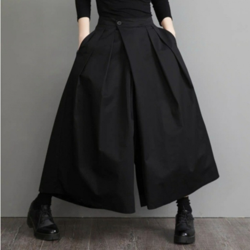 2025 Tavaszi és őszi új, egyszínű, személyiség, jóképű, magas derekú, laza, széles szárú, rakott páros, lezser nadrág, szoknya, női