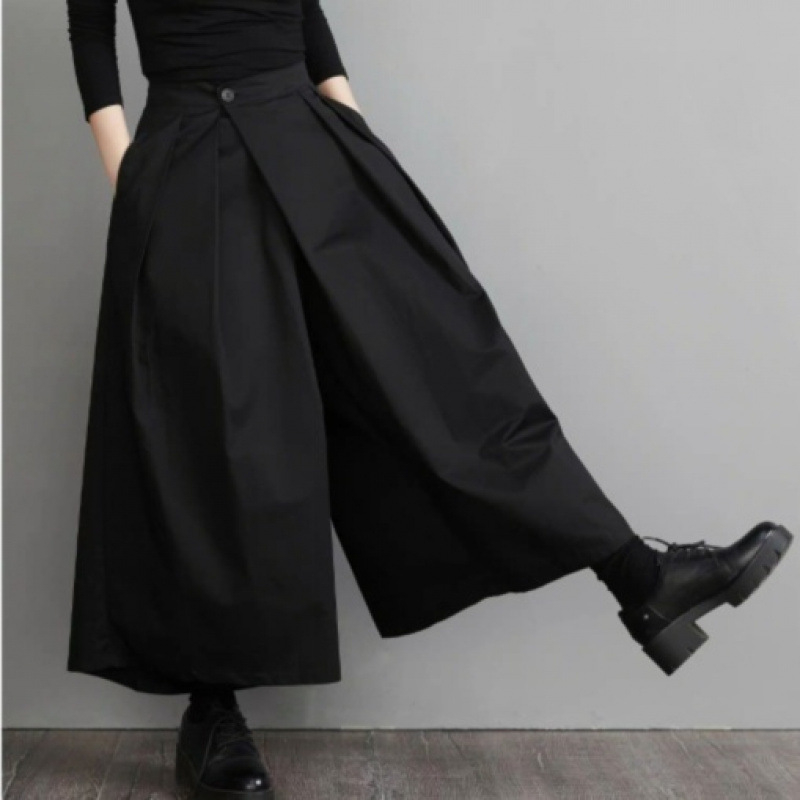 2025 Tavaszi és őszi új, egyszínű, személyiség, jóképű, magas derekú, laza, széles szárú, rakott páros, lezser nadrág, szoknya, női
