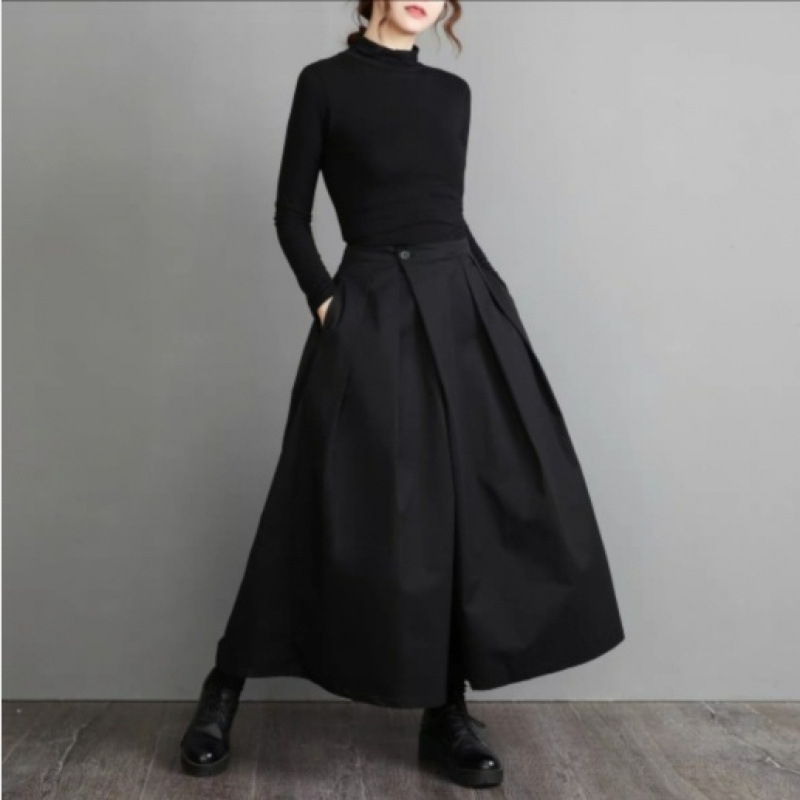 2025 Tavaszi és őszi új, egyszínű, személyiség, jóképű, magas derekú, laza, széles szárú, rakott páros, lezser nadrág, szoknya, női