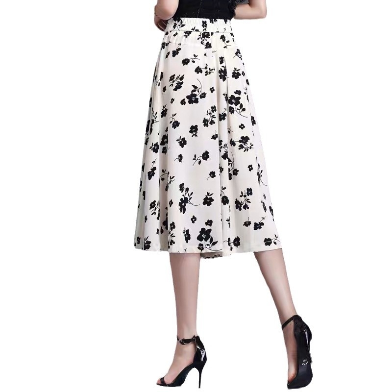 Külkereskedelmi, határokon átnyúló, virágos, rövidített, bő szárú női nadrág, 2024-es új érkezésű, laza, karcsúsító, jég selyem sifon, alkalmi, nagy szárú nadrág