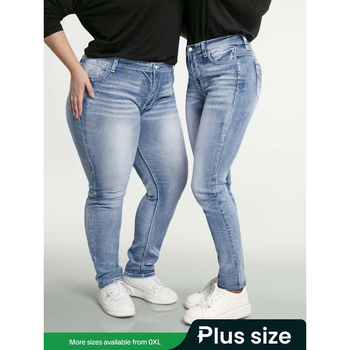 Plus Size Egyszínű Farmernadrágok Alapvető Divatos Hétköznapi