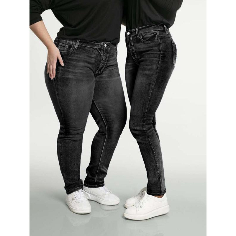 Plus Size Egyszínű Farmernadrágok Alapvető Divatos Hétköznapi