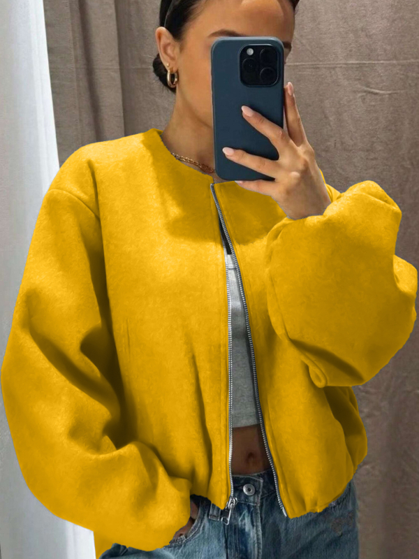 Naiste sügis-talvine pesapallivormi bomberjakk tänavastiilis ümara kaelusega, õlavarrega, laternavarrukaga, lukuga kardiganjakk