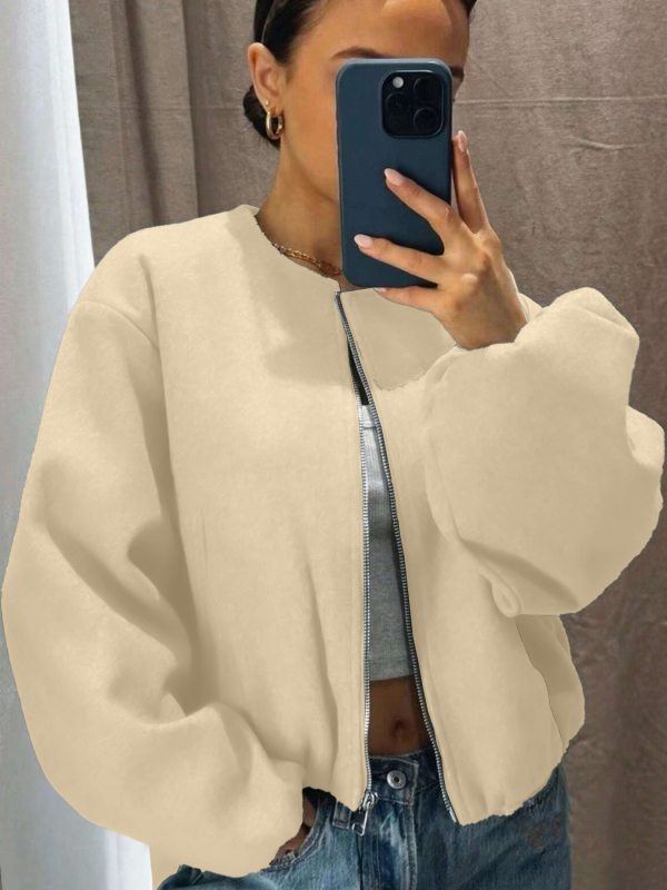 Naiste sügis-talvine pesapallivormi bomberjakk tänavastiilis ümara kaelusega, õlavarrega, laternavarrukaga, lukuga kardiganjakk