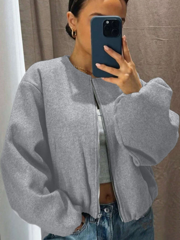 Naiste sügis-talvine pesapallivormi bomberjakk tänavastiilis ümara kaelusega, õlavarrega, laternavarrukaga, lukuga kardiganjakk