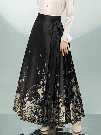 25 Ανοιξιάτικο Μακιγιάζ Λουλουδιών Χρυσό Νέο Κινέζικο Στυλ Φούστα με Αλογοπρόσωπο Εθνικό Στυλ Κομψή Μονόχρωμη Φούστα Hanfu Υψηλής Ποιότητας Γυναικεία