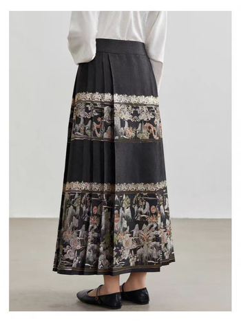 25 Ανοιξιάτικο Μακιγιάζ Λουλουδιών Χρυσό Νέο Κινέζικο Στυλ Φούστα με Αλογοπρόσωπο Εθνικό Στυλ Κομψή Μονόχρωμη Φούστα Hanfu Υψηλής Ποιότητας Γυναικεία