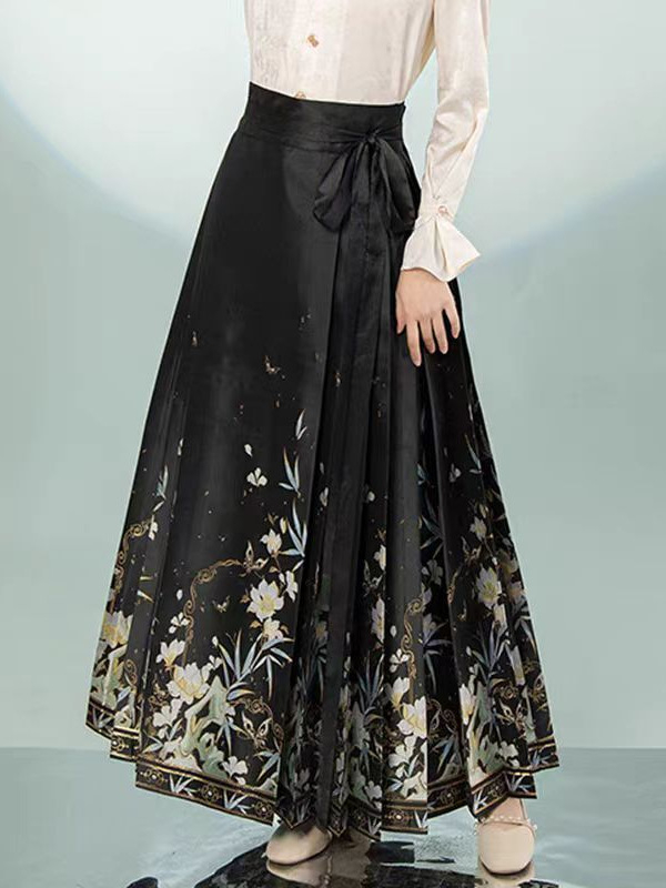 25 Machiaj de primăvară Flori Țesute Auriu Nou Stil Chinezesc Naveta Cal-cu fața Fustă Stil Național Elegant dintr-o singură bucată High-end Fustă Hanfu Femei