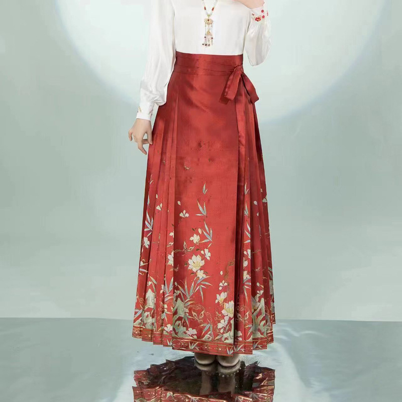 25 Machiaj de primăvară Flori Țesute Auriu Nou Stil Chinezesc Naveta Cal-cu fața Fustă Stil Național Elegant dintr-o singură bucată High-end Fustă Hanfu Femei