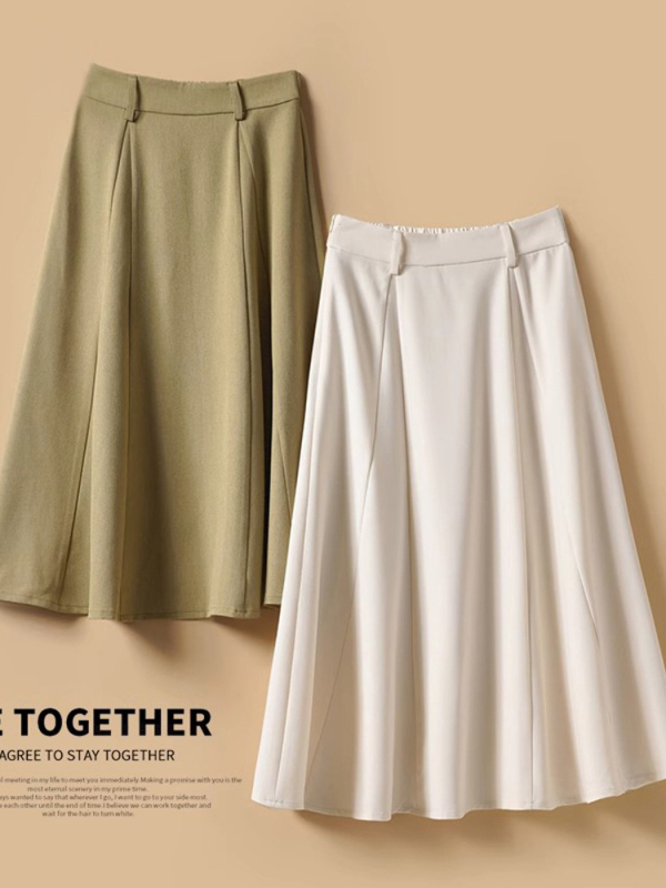 Női esernyőszoknya 2025-ös nyárra, új, középhosszú, körte alakú, testet takaró, ágyékot takaró, A-vonalú, bő szegélyű szoknya, ingázó szoknya