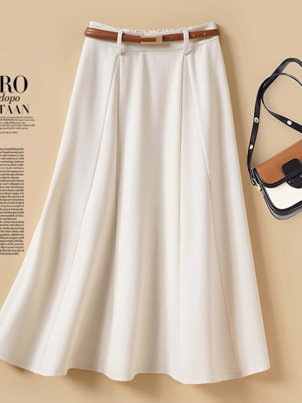 Női esernyőszoknya 2025-ös nyárra, új, középhosszú, körte alakú, testet takaró, ágyékot takaró, A-vonalú, bő szegélyű szoknya, ingázó szoknya