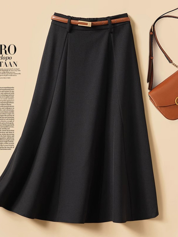 Női esernyőszoknya 2025-ös nyárra, új, középhosszú, körte alakú, testet takaró, ágyékot takaró, A-vonalú, bő szegélyű szoknya, ingázó szoknya