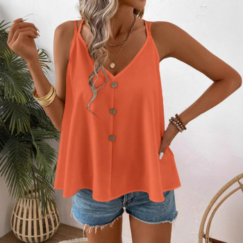 Γυναικείο πουκάμισο Amazon European and American Casual με V λαιμόκοψη και αγκράφα για γυναίκες του 2025, καλοκαιρινό αμάνικο πουκάμισο