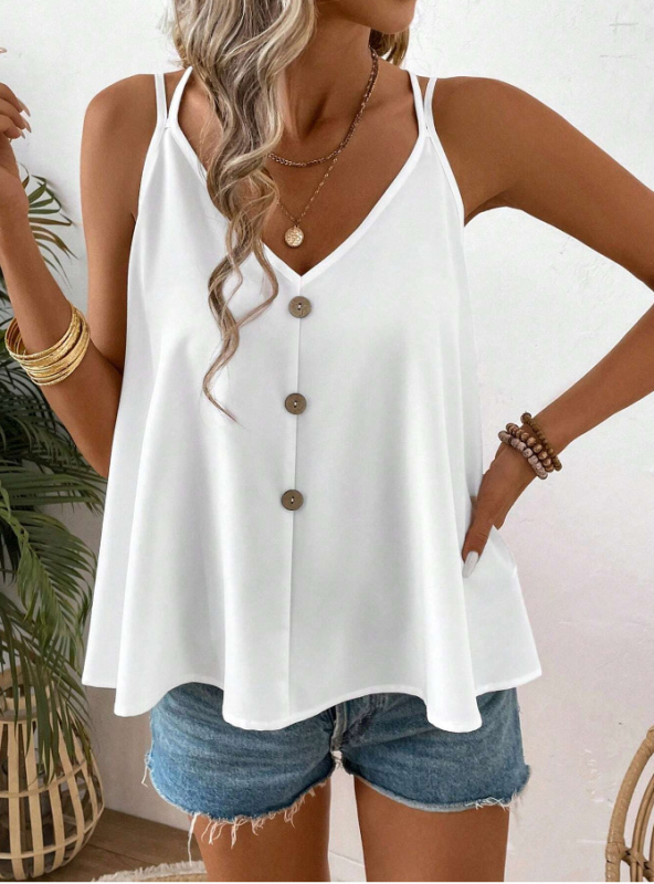 2025 Amazon európai és amerikai női lezser V-nyakú csatos mellény felső nyári ujjatlan ing női ing