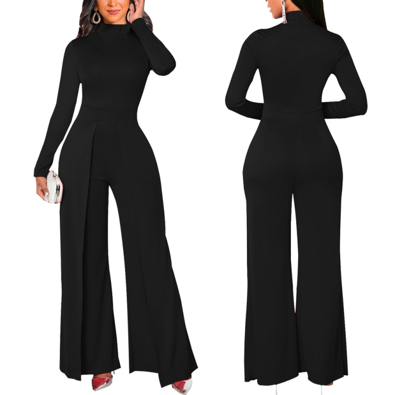 Fekete, csúcskategóriás, divatos, széles szárú női nadrág, eredeti európai és amerikai szexi, professzionális, fehérgalléros, egy testű nadrág