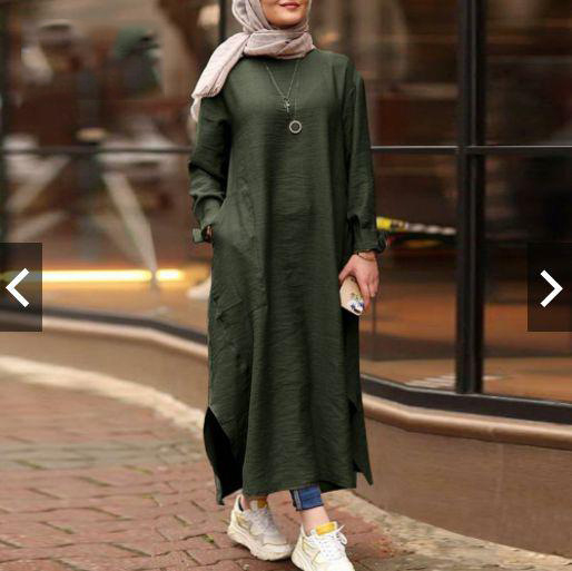 Közel-keleti dél-ázsiai muszlim nők új, többszínű, hosszú ujjú, inges, zsebes ruha, hétköznapi köntös, Amazon