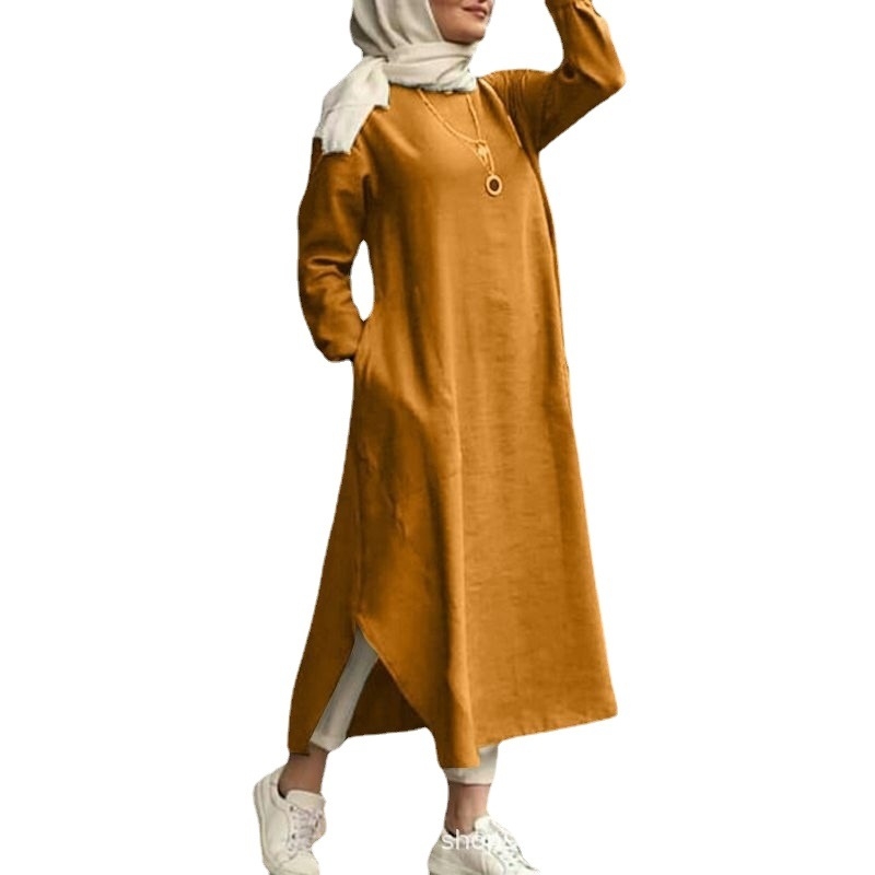 Közel-keleti dél-ázsiai muszlim nők új, többszínű, hosszú ujjú, inges, zsebes ruha, hétköznapi köntös, Amazon