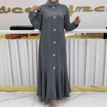 M4002 Amazon prekogranična proljetna haljina s jednim redom kopčanja u jednoj boji, elegantna duga haljina s Bliskim istokom