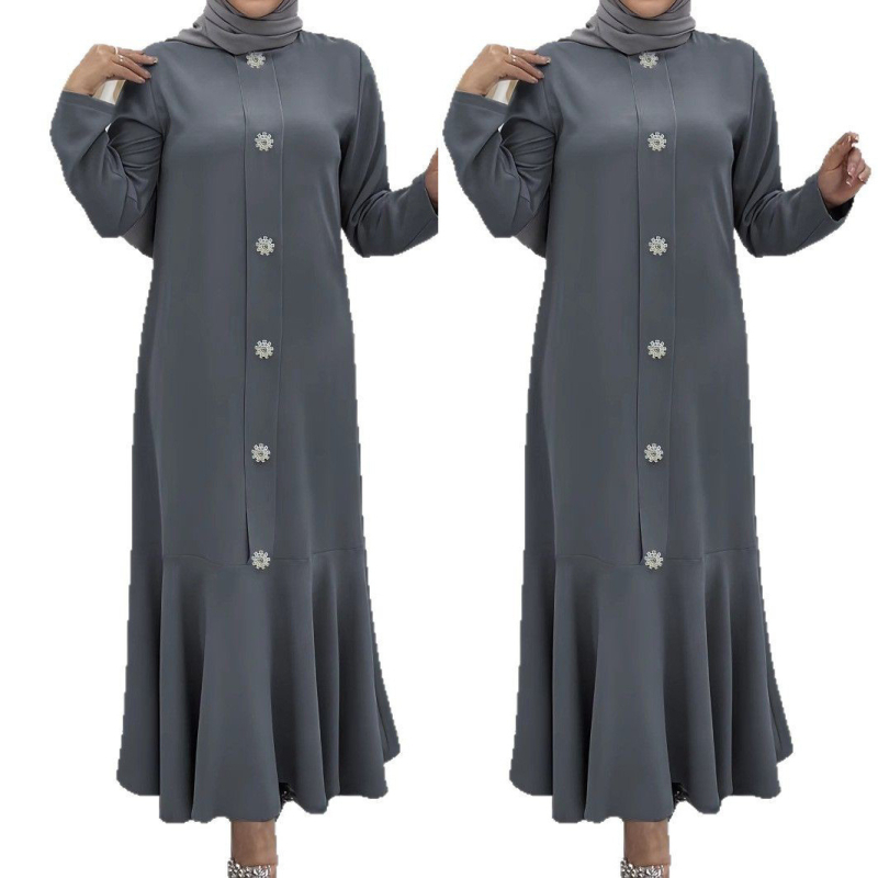 M4002 Amazon prekogranična proljetna haljina s jednim redom kopčanja u jednoj boji, elegantna duga haljina s Bliskim istokom