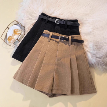 Rövidnadrágok, kordbársony, hétköznapi, női őszi-téli 2023-as új khaki színű felsőruházat, magas derekú, vékony, A-vonalú szoknya, nadrág, széles szárú csizma, nadrág