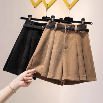 Rövidnadrágok, kordbársony, hétköznapi, női őszi-téli 2023-as új khaki színű felsőruházat, magas derekú, vékony, A-vonalú szoknya, nadrág, széles szárú csizma, nadrág