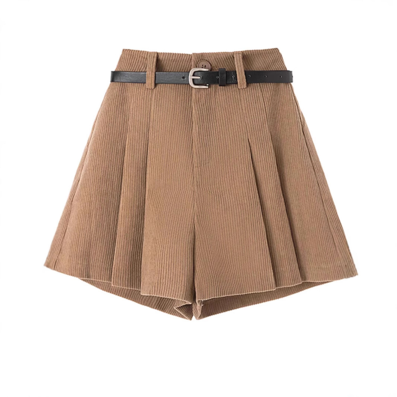 Rövidnadrágok, kordbársony, hétköznapi, női őszi-téli 2023-as új khaki színű felsőruházat, magas derekú, vékony, A-vonalú szoknya, nadrág, széles szárú csizma, nadrág