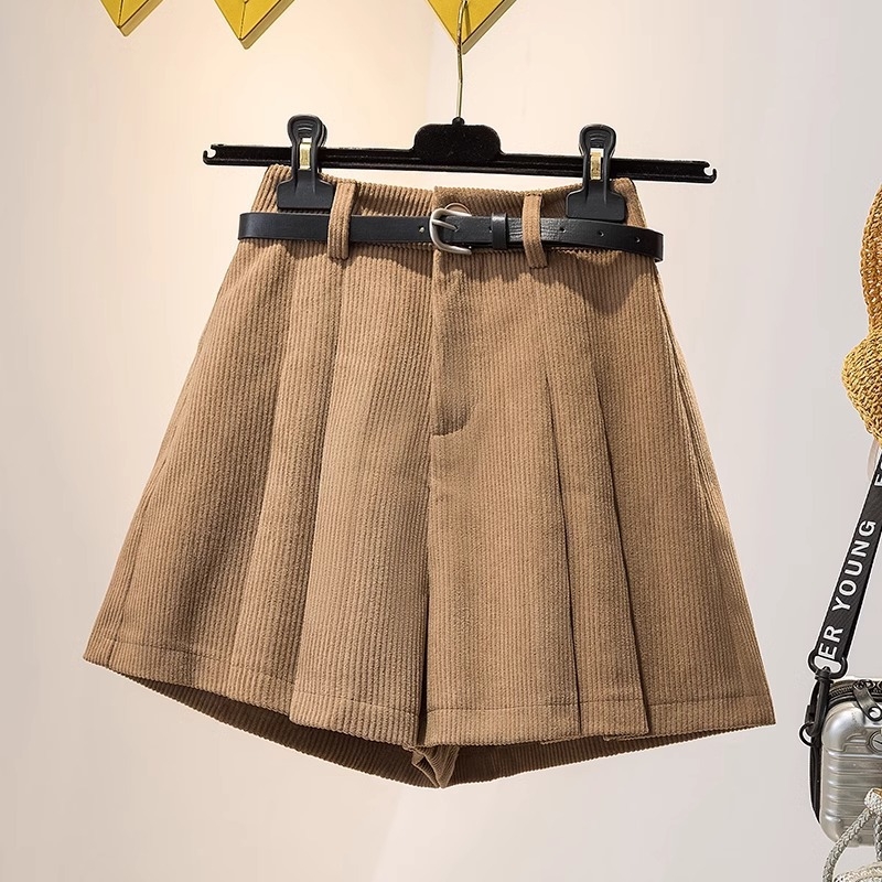 Rövidnadrágok, kordbársony, hétköznapi, női őszi-téli 2023-as új khaki színű felsőruházat, magas derekú, vékony, A-vonalú szoknya, nadrág, széles szárú csizma, nadrág