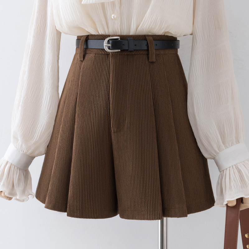 Rövidnadrágok, kordbársony, hétköznapi, női őszi-téli 2023-as új khaki színű felsőruházat, magas derekú, vékony, A-vonalú szoknya, nadrág, széles szárú csizma, nadrág