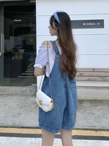 Női nyári vékony farmer overál apró testalkatokra, niche dizájn, laza retró, széles szárú rövidnadrág