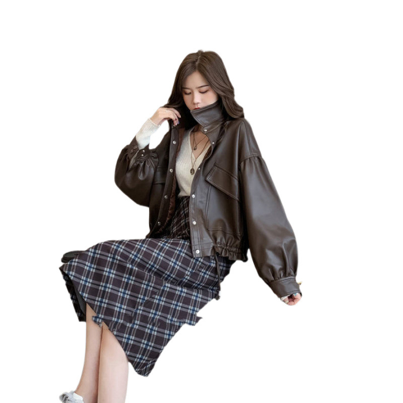 Női bőrkabát tavaszi és őszi megjelenéshez, új, koreai stílusú, bő, rövid, stílusos, lehajtott gallérral, sokoldalú, divatos felsőrész