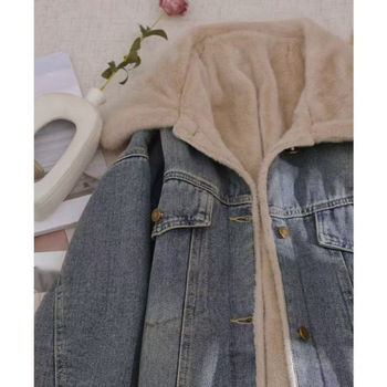 Παλτό με επένδυση από φλις και παχύ τζιν, βαμβακερό, Χειμώνας Νέο Χειμώνας 2024 Κορεάτικα Ρούχα με χαλαρή βαμβακερή επένδυση, ασορτί casual μπλούζα